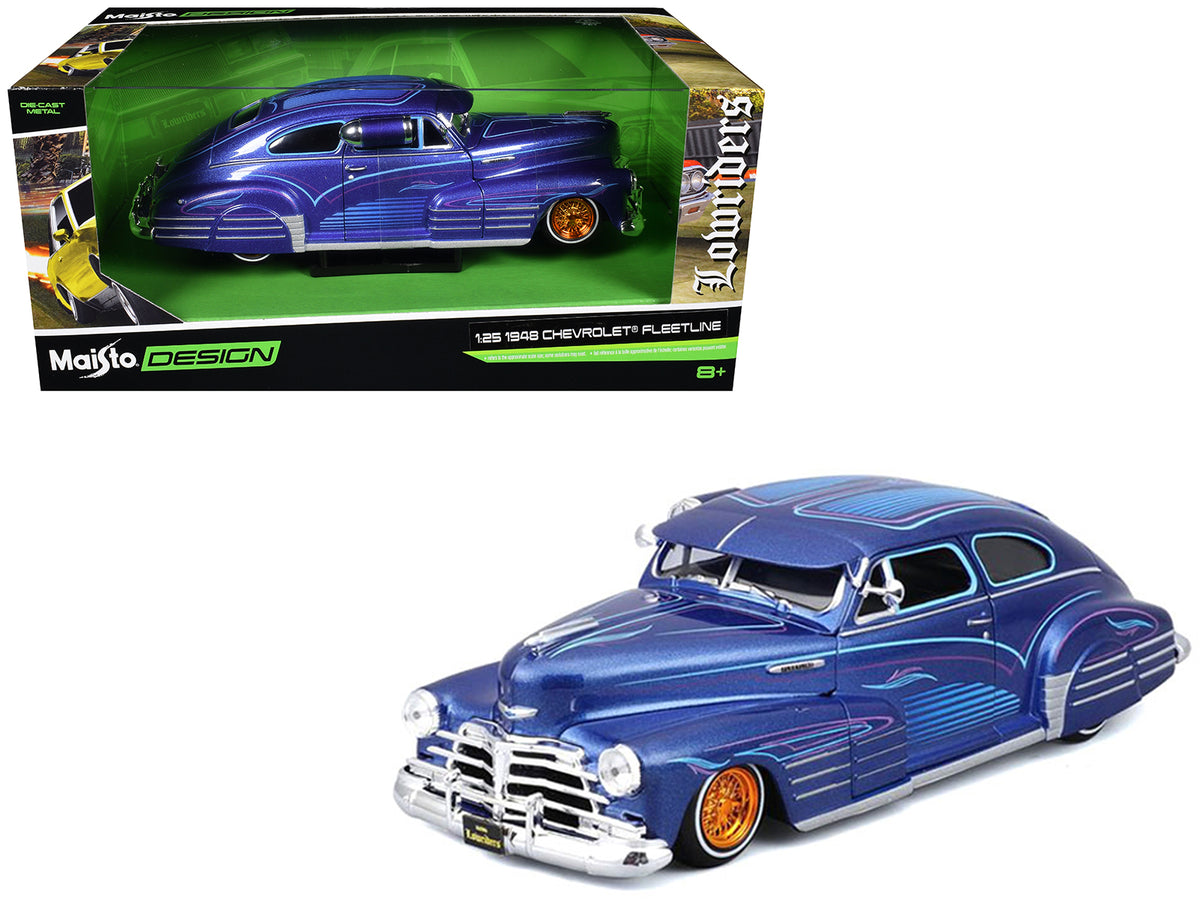 1948 Chevrolet Fleetline Lowrider Blue Metallic with Graphics 'Maisto Design' Series 1/25 Diecast Model Car by Maisto