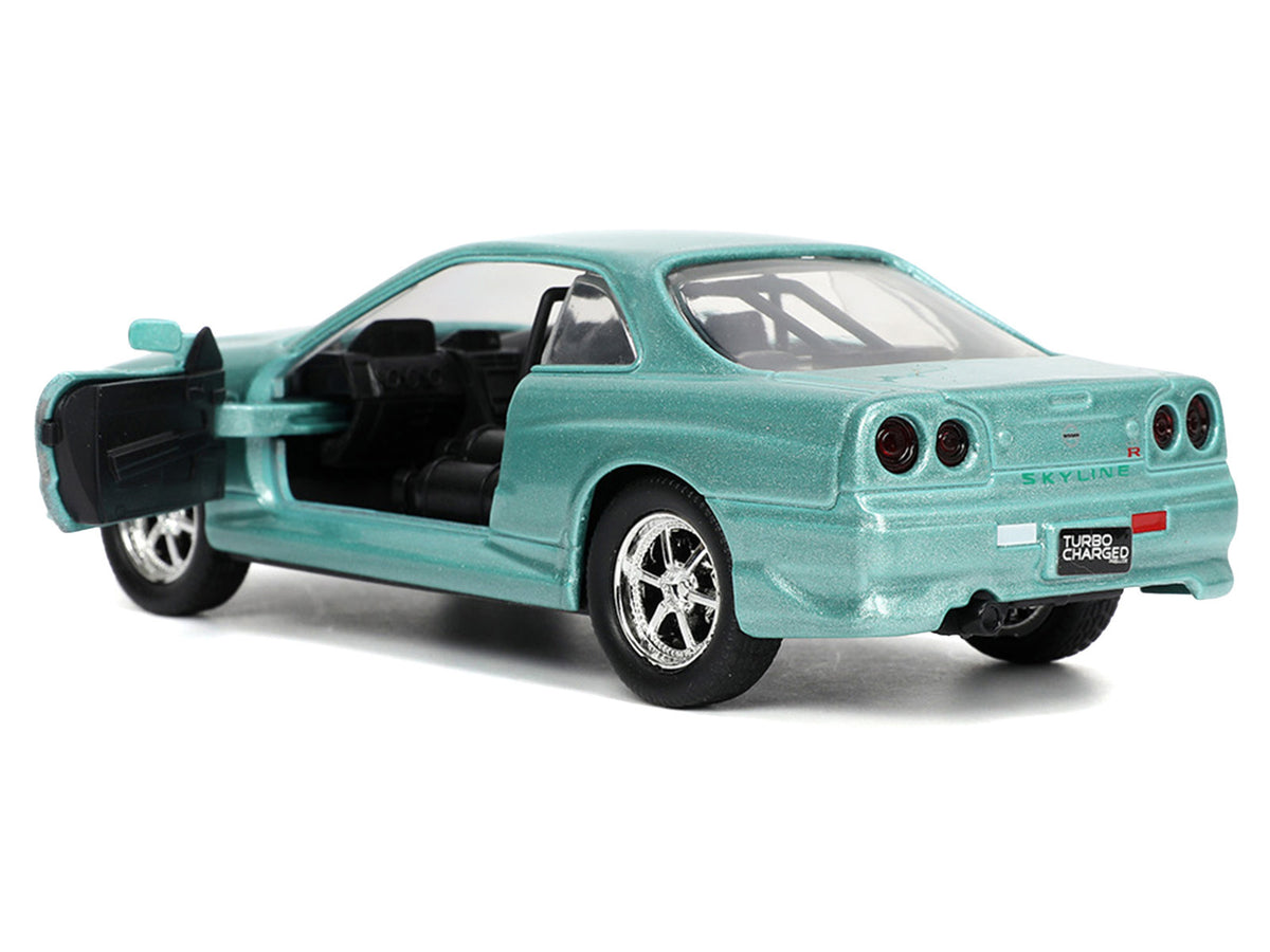 Brian's Nissan Skyline GT-R (BNR34) RHD (Right Hand Drive) Turquoise Metallic 'Fast & Furious' Movie 1/32 Diecast Model Car by Jada