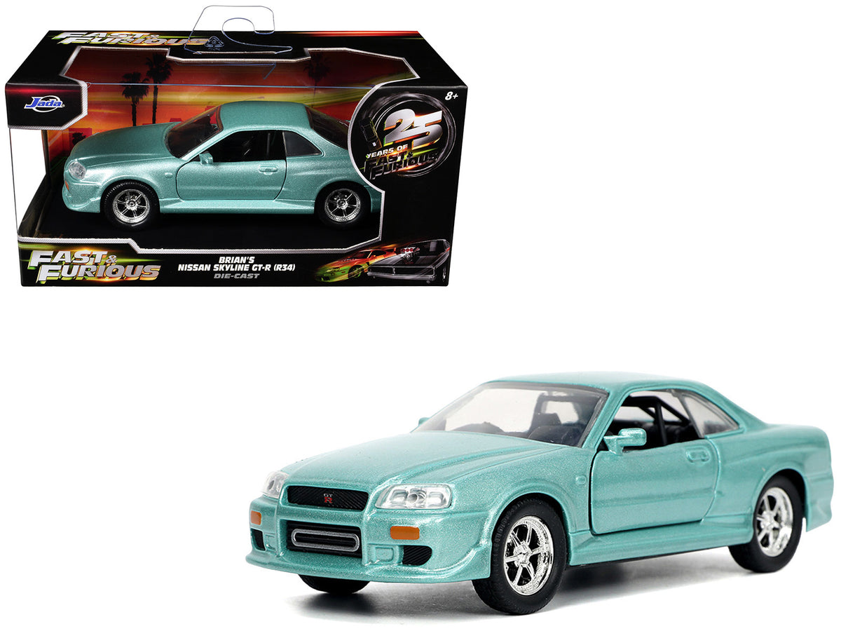 Brian's Nissan Skyline GT-R (BNR34) RHD (Right Hand Drive) Turquoise Metallic 'Fast & Furious' Movie 1/32 Diecast Model Car by Jada