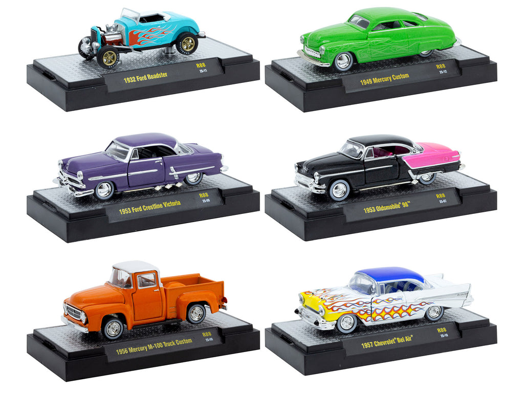'Auto Meets' Set of 6 Cars IN DISPLAY CASES Release 88 Limited Edition 1/64 Diecast Model Cars by M2 Machines