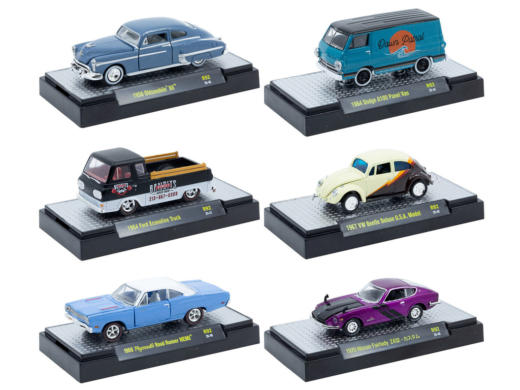 'Auto Meets' Set of 6 Cars IN DISPLAY CASES Release 92 Limited Edition 1/64 Diecast Model Cars by M2 Machines