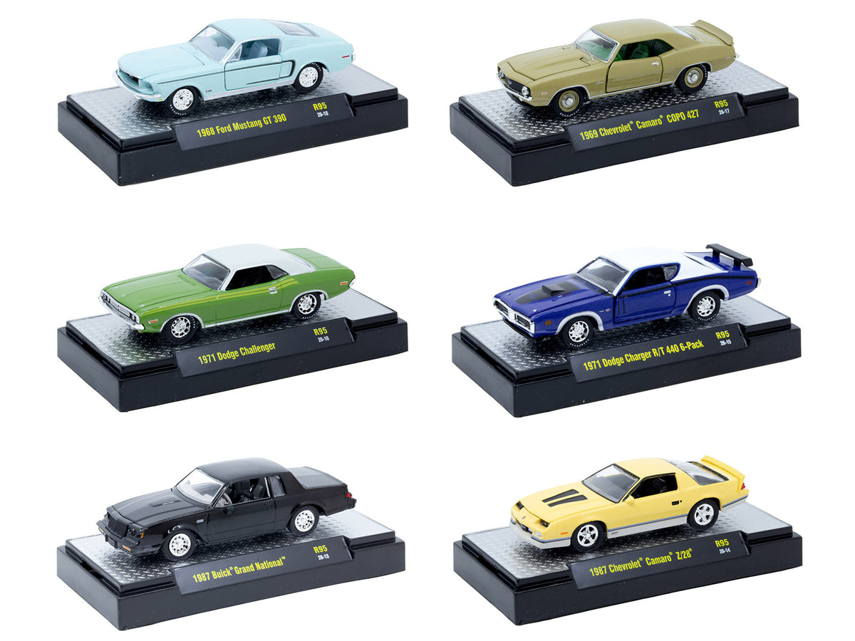 'Auto Meets' Set of 6 Cars IN DISPLAY CASES Release 95 Limited Edition 1/64 Diecast Model Cars by M2 Machines