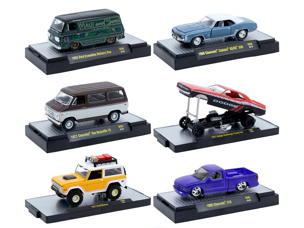 'Auto Meets' Set of 6 Cars IN DISPLAY CASES Release 96 Limited Edition 1/64 Diecast Model Cars by M2 Machines