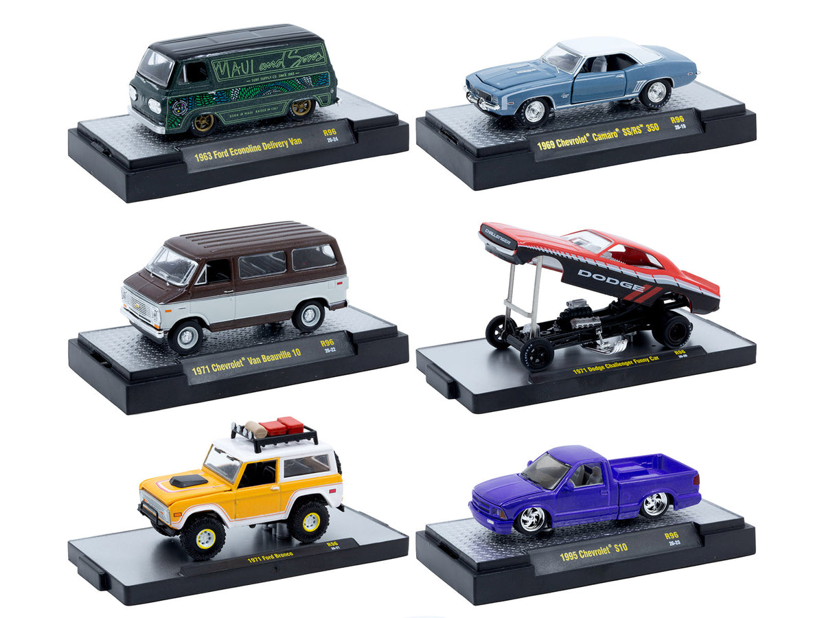 'Auto Meets' Set of 6 Cars IN DISPLAY CASES Release 96 Limited Edition 1/64 Diecast Model Cars by M2 Machines