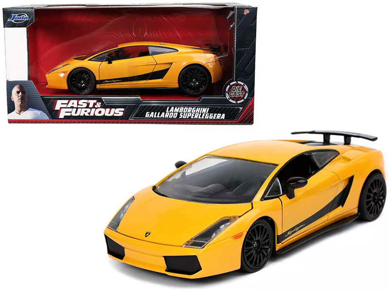 Lamborghini Gallardo Superleggera Yellow with Black Stripes 'Fast & Furious' Movie 1/24 Diecast Model Car by Jada
