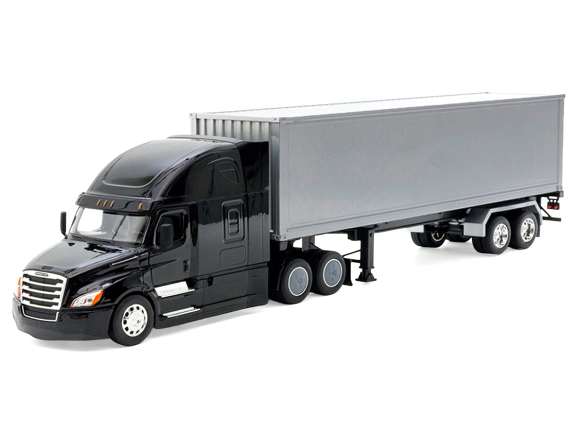 Freightliner Cascadia Truck Black with Silver Container 'Transporter' Series 1/32 Diecast Model by Welly