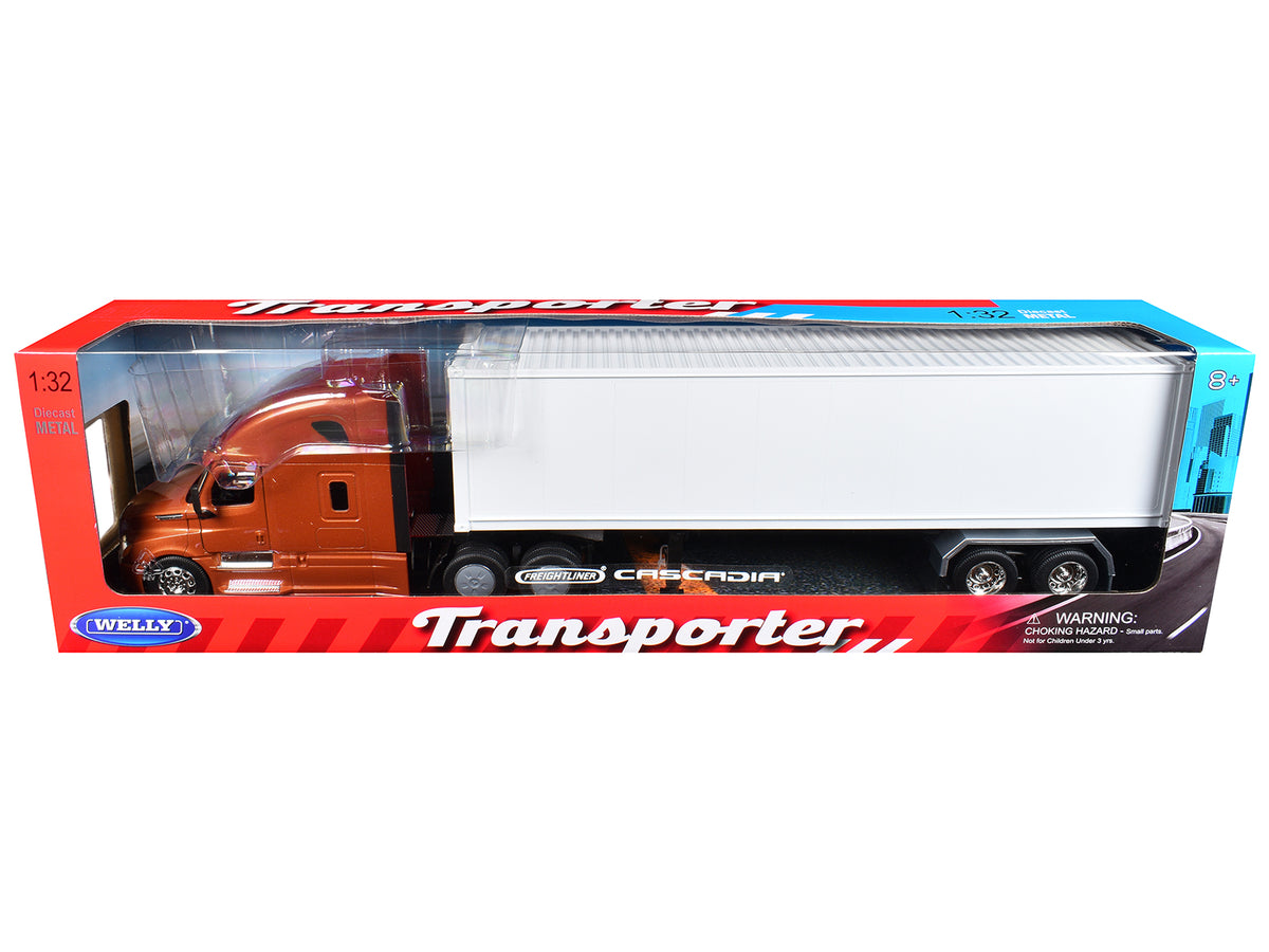 Freightliner Cascadia Truck Bronze Metallic with White Container 'Transporter' Series 1/32 Diecast Model by Welly