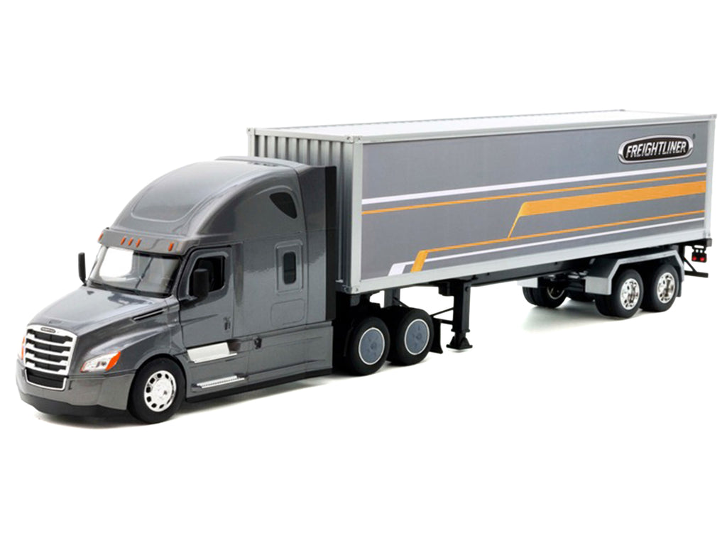 Freightliner Cascadia Truck Gray Metallic with Gray Container with Graphics 'Transporter' Series 1/32 Diecast Model by Welly