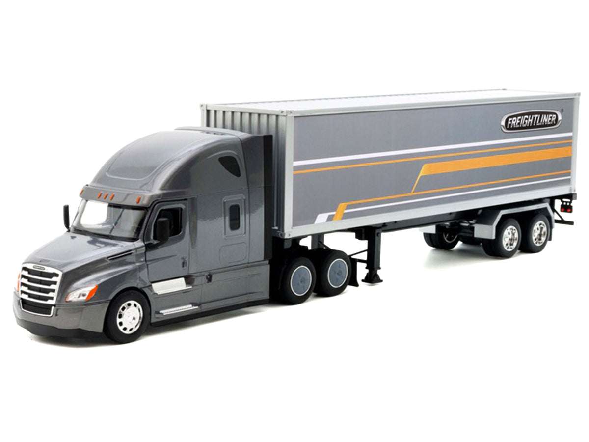 Freightliner Cascadia Truck Gray Metallic with Gray Container with Graphics 'Transporter' Series 1/32 Diecast Model by Welly