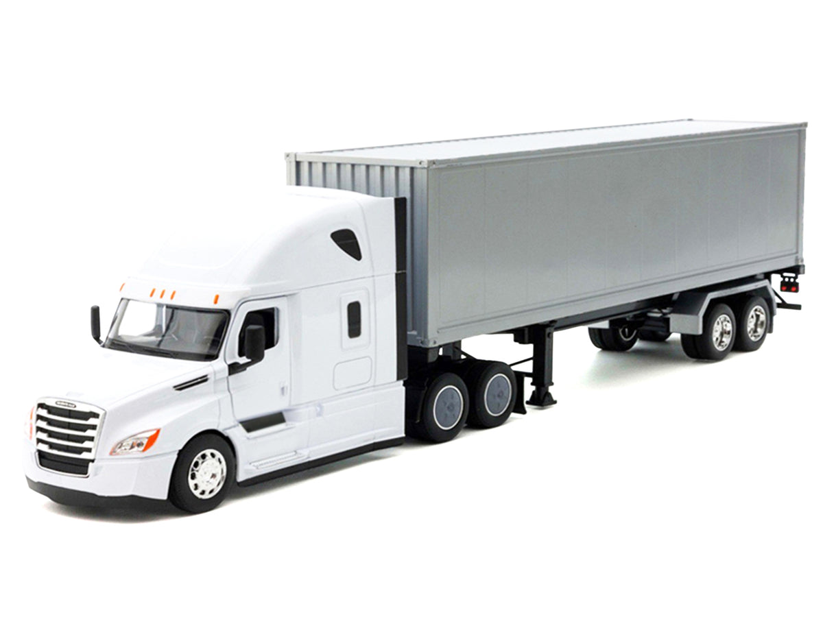 Freightliner Cascadia Truck White with Gray Container 'Transporter' Series 1/32 Diecast Model by Welly