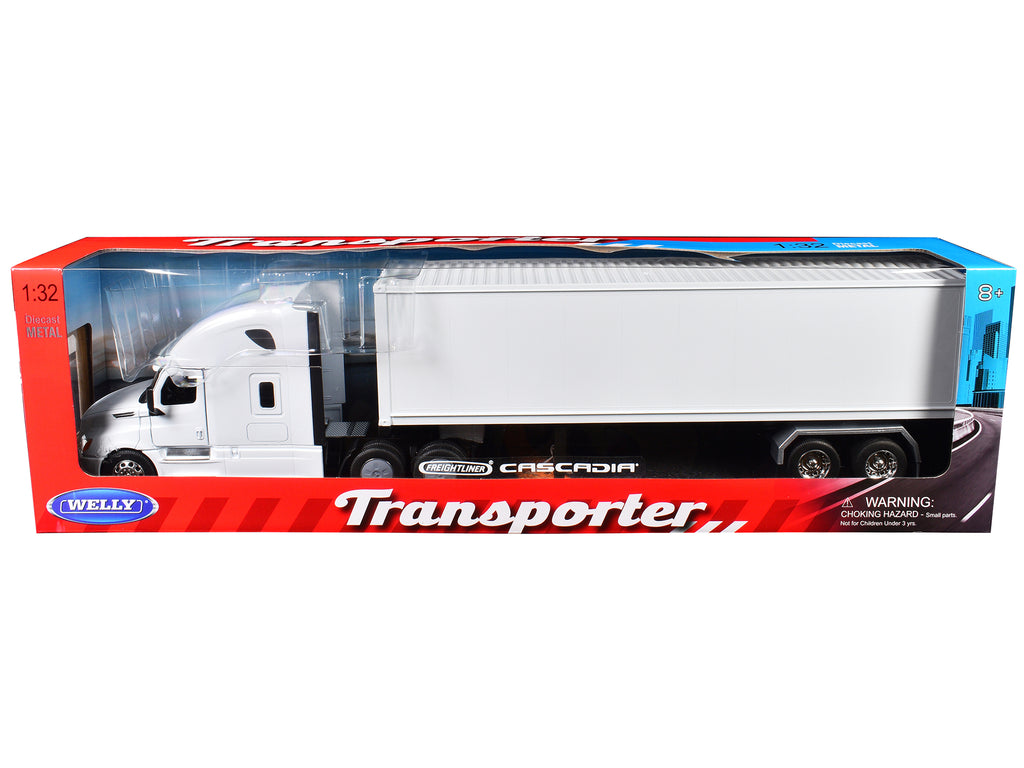 Freightliner Cascadia Truck White with White Container 'Transporter' Series 1/32 Diecast Model by Welly