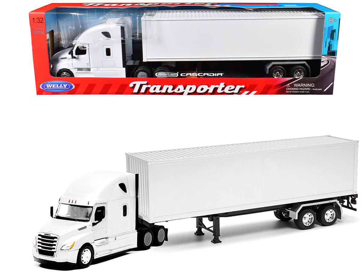 Freightliner Cascadia Truck White with White Container 'Transporter' Series 1/32 Diecast Model by Welly