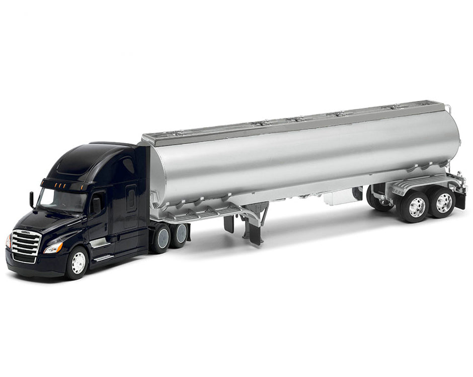 Freightliner Cascadia Truck Black with Silver Tanker Trailer 'Transporter' Series 1/32 Diecast Model by Welly