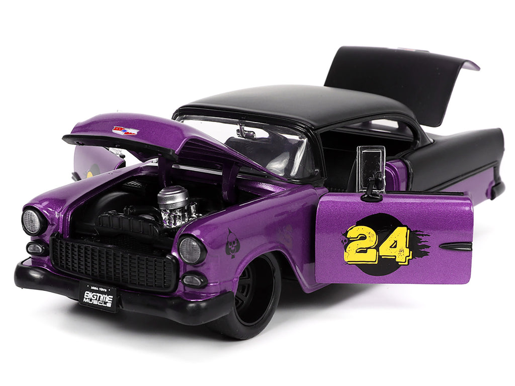 1955 Chevrolet Bel Air #24 Purple Metallic and Matt Black 'Bigtime Muscle' Series 1/24 Diecast Model Car by Jada