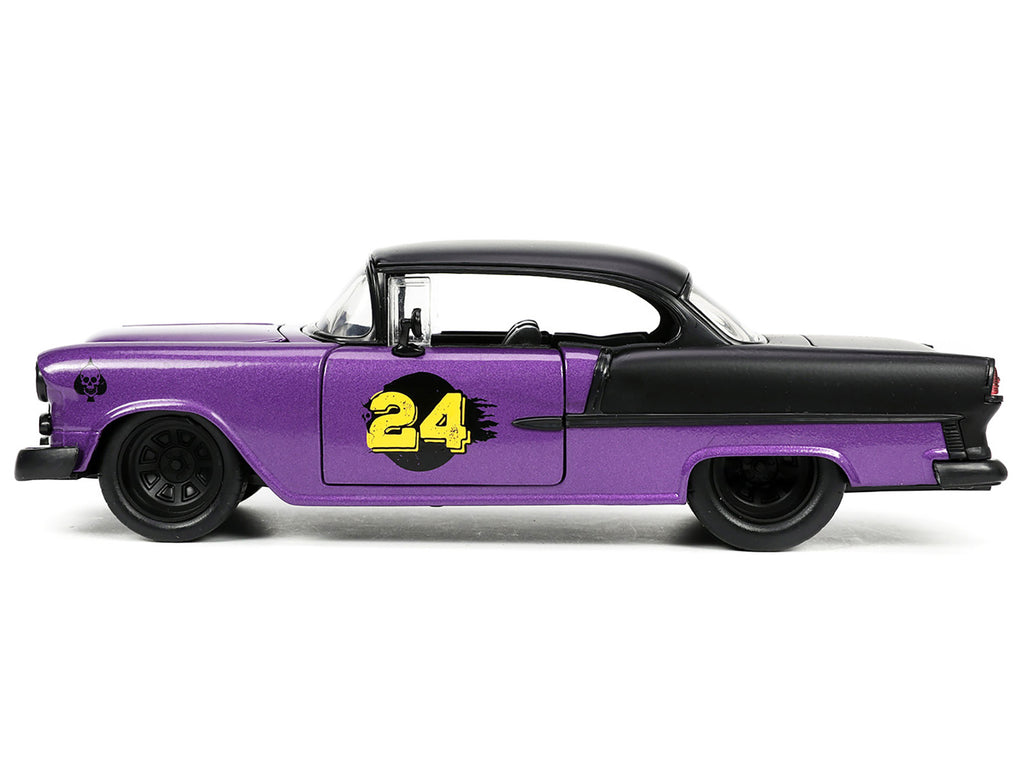 1955 Chevrolet Bel Air #24 Purple Metallic and Matt Black 'Bigtime Muscle' Series 1/24 Diecast Model Car by Jada
