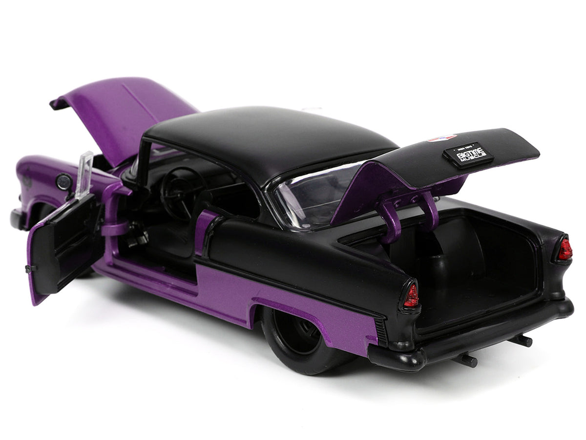1955 Chevrolet Bel Air #24 Purple Metallic and Matt Black 'Bigtime Muscle' Series 1/24 Diecast Model Car by Jada