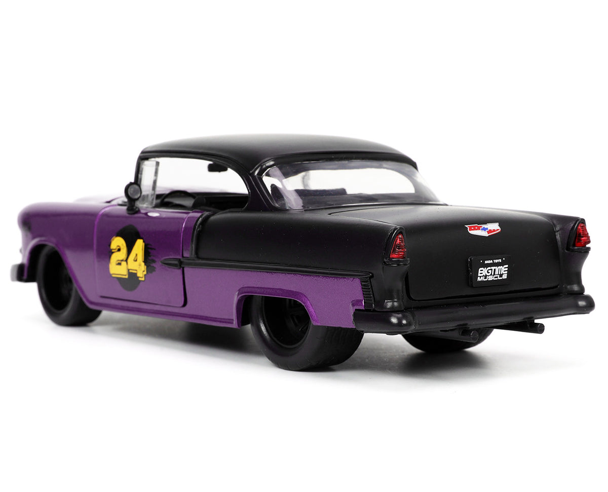 1955 Chevrolet Bel Air #24 Purple Metallic and Matt Black 'Bigtime Muscle' Series 1/24 Diecast Model Car by Jada