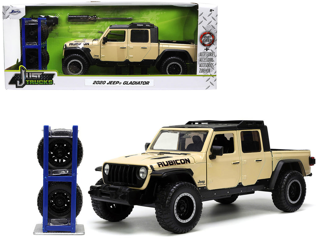 2020 Jeep Gladiator Rubicon Pickup Truck Cream with Roof Rack with Extra Wheels 'Just Trucks' Series 1/24 Diecast Model Car by Jada