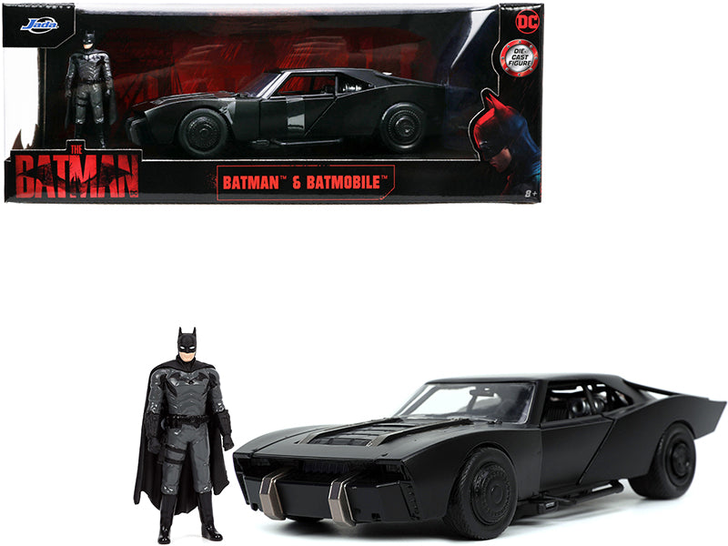 Batmobile Matt Black with Batman Diecast Figure 'The Batman' (2022) Movie 'DC Comics' 1/24 Diecast Model Car by Jada