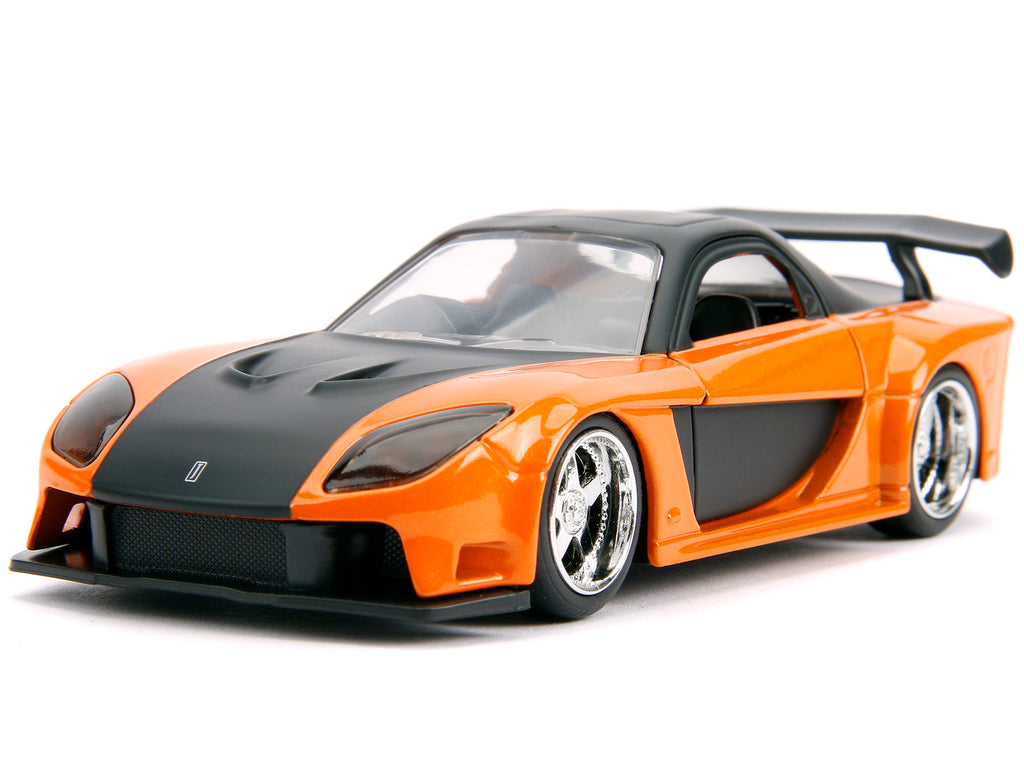 Han's Mazda RX-7 Orange Metallic and Matt Black and Toyota GR Supra Orange Metallic with Black Hood Set of 2 pieces 'Fast & Furious' Series 1/32 Diecast Model Cars by Jada