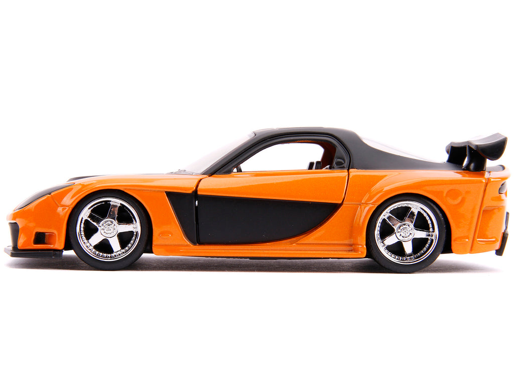 Han's Mazda RX-7 Orange Metallic and Matt Black and Toyota GR Supra Orange Metallic with Black Hood Set of 2 pieces 'Fast & Furious' Series 1/32 Diecast Model Cars by Jada