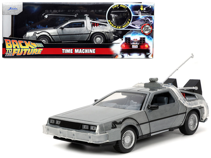 DeLorean Brushed Metal Time Machine with Lights 'Back to the Future' (1985) Movie 'Hollywood Rides' Series 1/24 Diecast Model Car by Jada