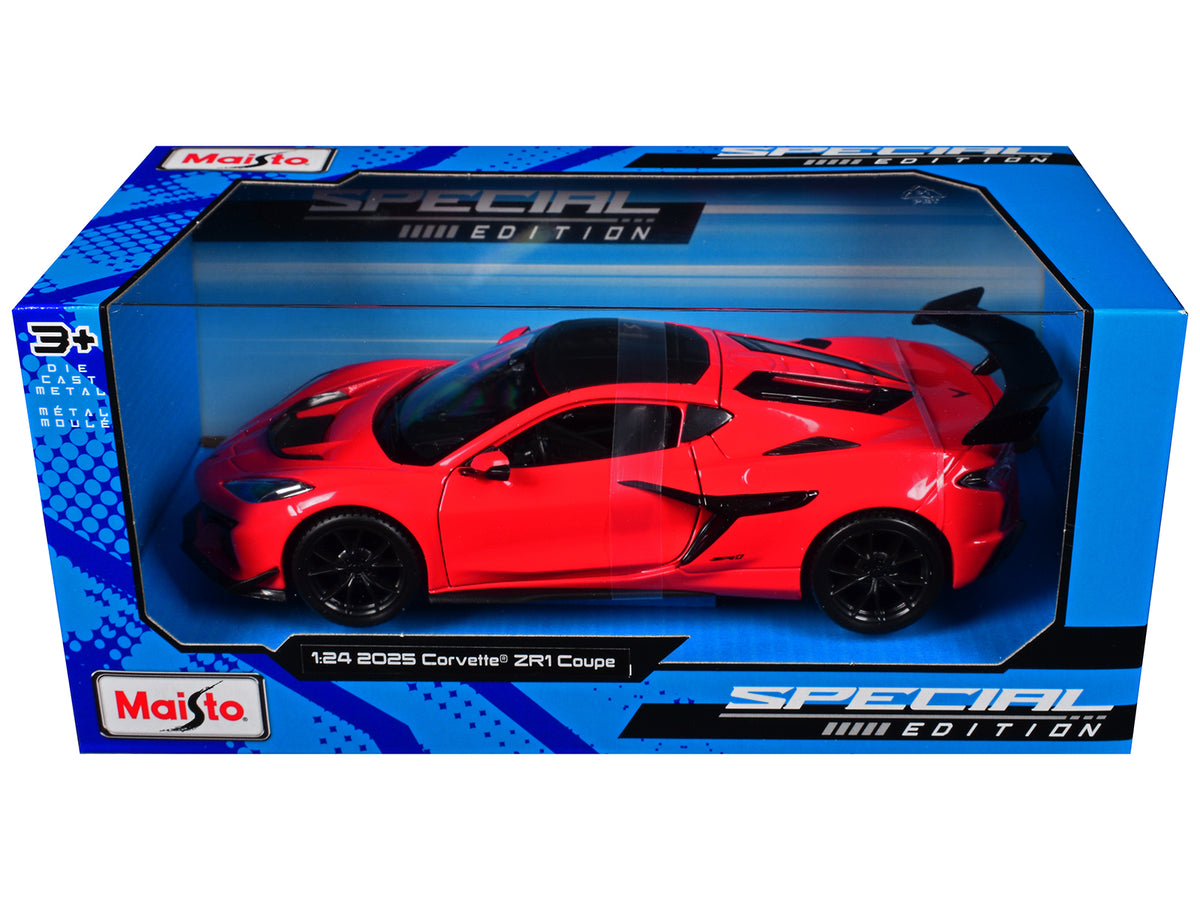 2025 Chevrolet Corvette ZR1 Coupe Red with Carbon Top 'Special Edition' Series 1/24 Diecast Model Car by Maisto
