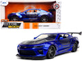 2016 Chevrolet Camaro Widebody Candy Blue with Gray Metallic Hood and American Flag Graphics 'Bigtime Muscle' Series 1/24 Diecast Model Car by Jada