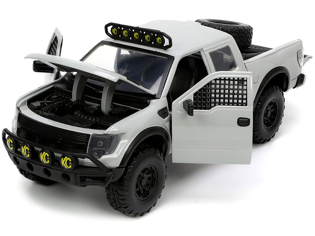 2011 Ford F-150 SVT Raptor Pickup Truck Light Gray with Extra Wheels 'Just Trucks' Series 1/24 Diecast Model Car by Jada
