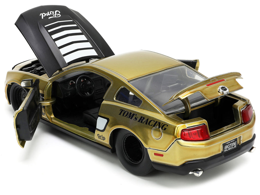 2010 Ford Mustang GT Gold Metallic with Black Graphics and Hood 'Tom's Racing' 'Bigtime Muscle' Series 1/24 Diecast Model Car by Jada