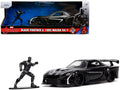 1995 Mazda RX-7 RHD (Right Hand Drive) Black and Black Panther Diecast Figure 'The Avengers' 'Hollywood Rides' Series 1/32 Diecast Model Car by Jada