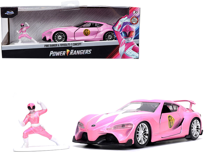 Toyota FT-1 Concept Pink Metallic and Pink Ranger Diecast Figurine 'Power Rangers' 'Hollywood Rides' Series 1/32 Diecast Model Car by Jada