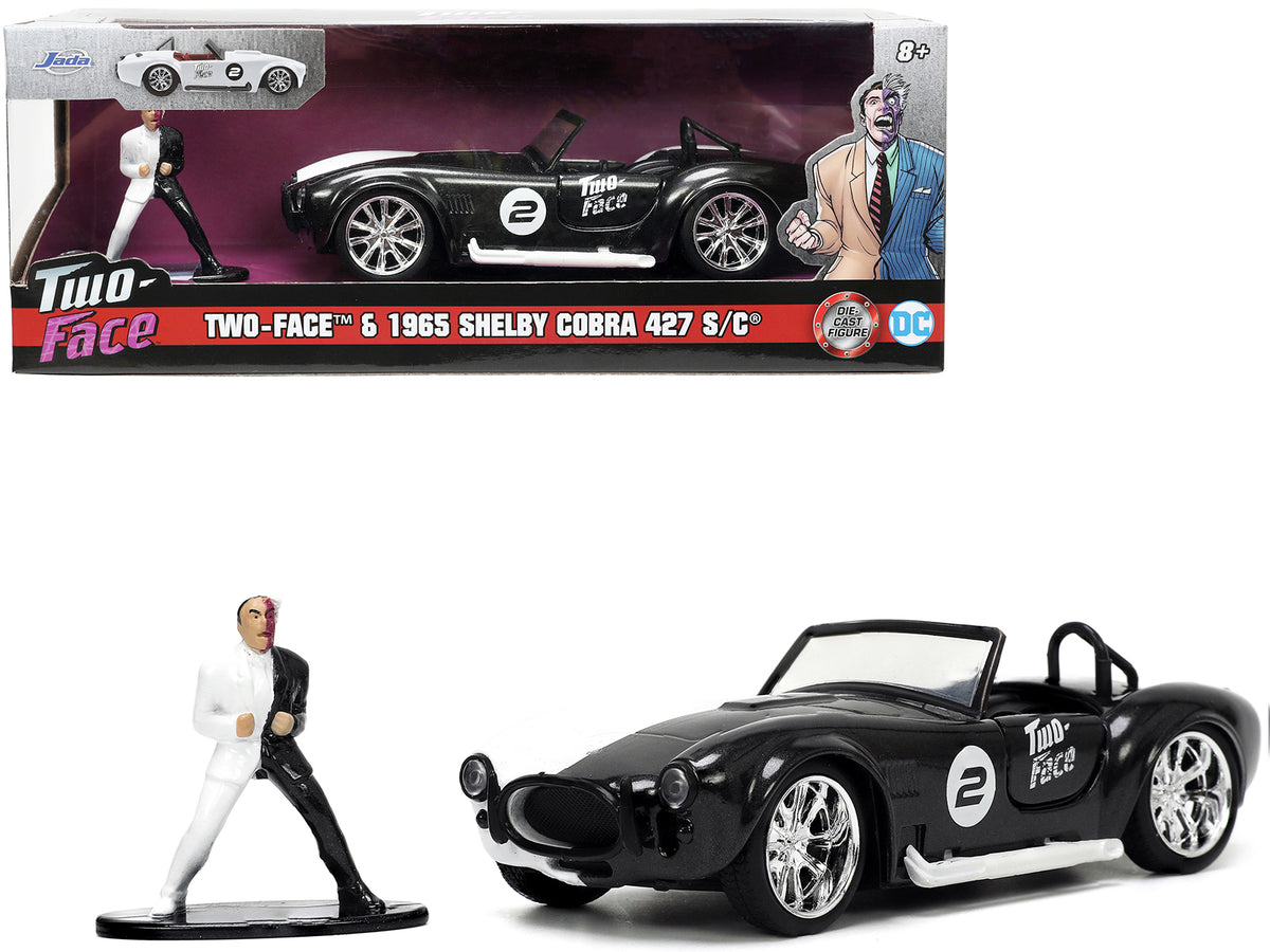 1965 Shelby Cobra 427 S/C #2 Black Metallic and White and Harvey Two-Face Diecast Figure 'Batman' 'Hollywood Rides' Series 1/32 Diecast Model Car by Jada