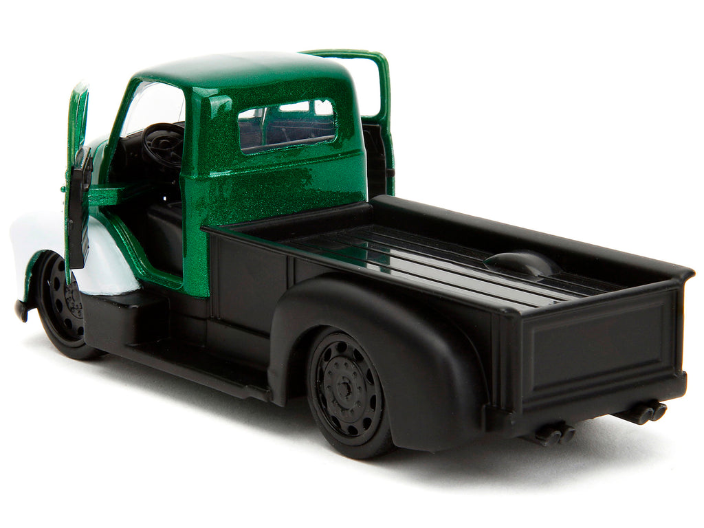 1952 Chevrolet COE Pickup Truck Green Metallic and Black and Green Lantern Diecast Figure 'DC Comics' 'Hollywood Rides' Series 1/32 Diecast Model Car by Jada