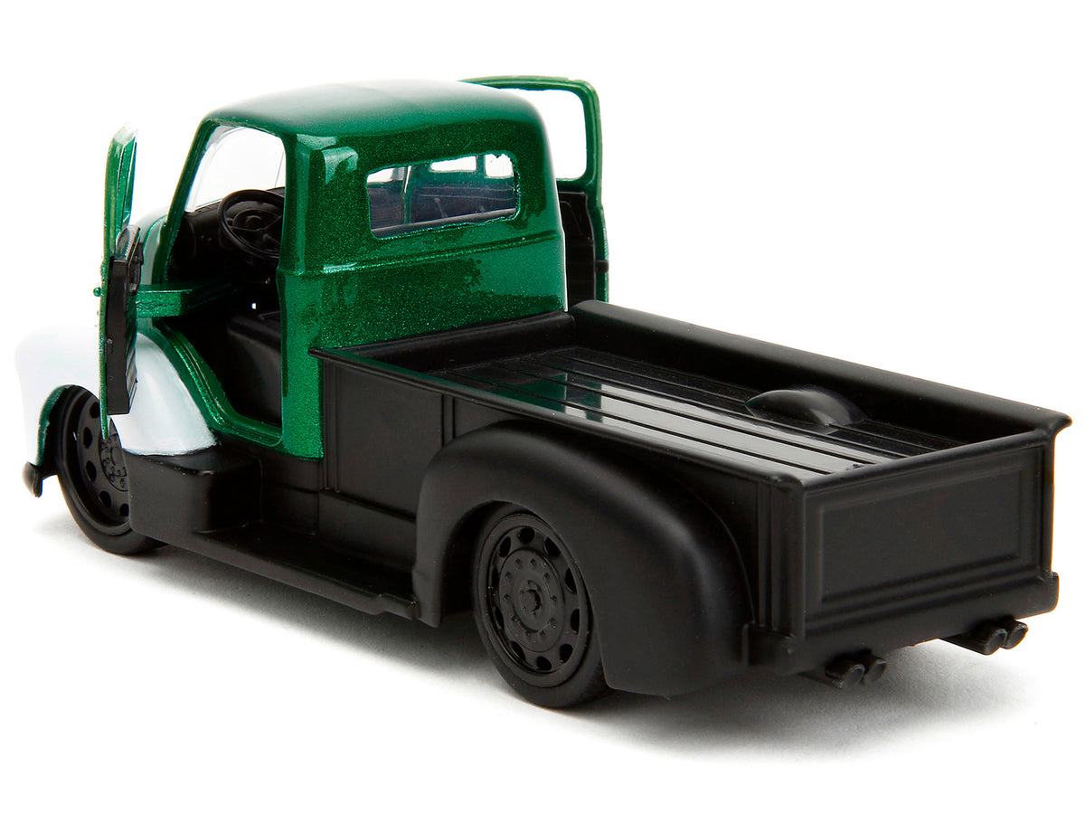 1952 Chevrolet COE Pickup Truck Green Metallic and Black and Green Lantern Diecast Figure 'DC Comics' 'Hollywood Rides' Series 1/32 Diecast Model Car by Jada