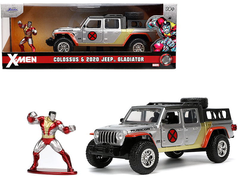 2020 Jeep Gladiator Pickup Truck Silver and Colossus Diecast Figurine 'X-Men' Marvel 'Hollywood Rides' Series 1/32 Diecast Model Car by Jada