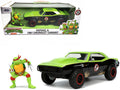 1967 Chevrolet Camaro Offroad Bright Green and Matt Black (Dirty Version) and Raphael Diecast Figure 'Teenage Mutant Ninja Turtles' 'Hollywood Rides' Series 1/24 Diecast Model Car by Jada