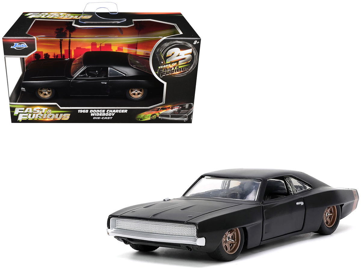 1968 Dodge Charger Widebody Matt Black with Bronze Tail Stripe 'F9' (2021) Movie '25 Years of Fast & Furious' Series 1/32 Diecast Model Car by Jada