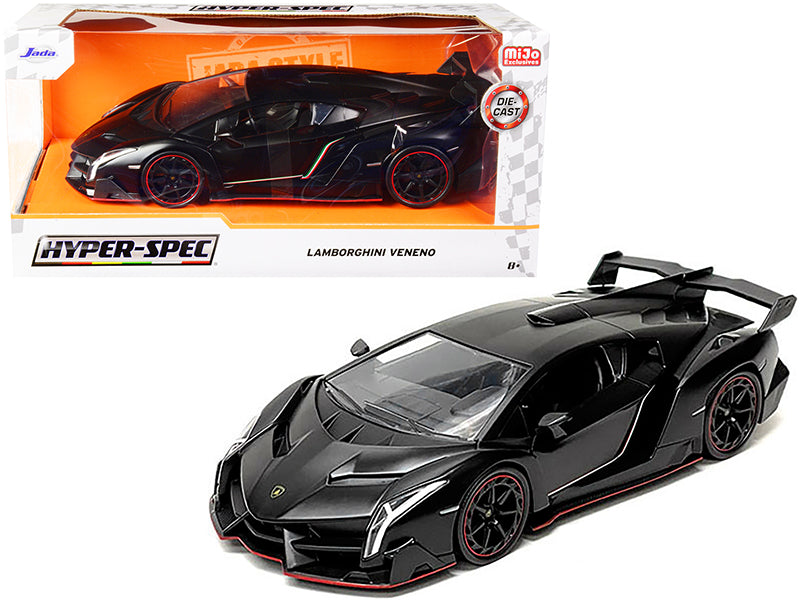 Lamborghini Veneno Matt Black 'Hyper-Spec' Series 1/24 Diecast Model Car by Jada