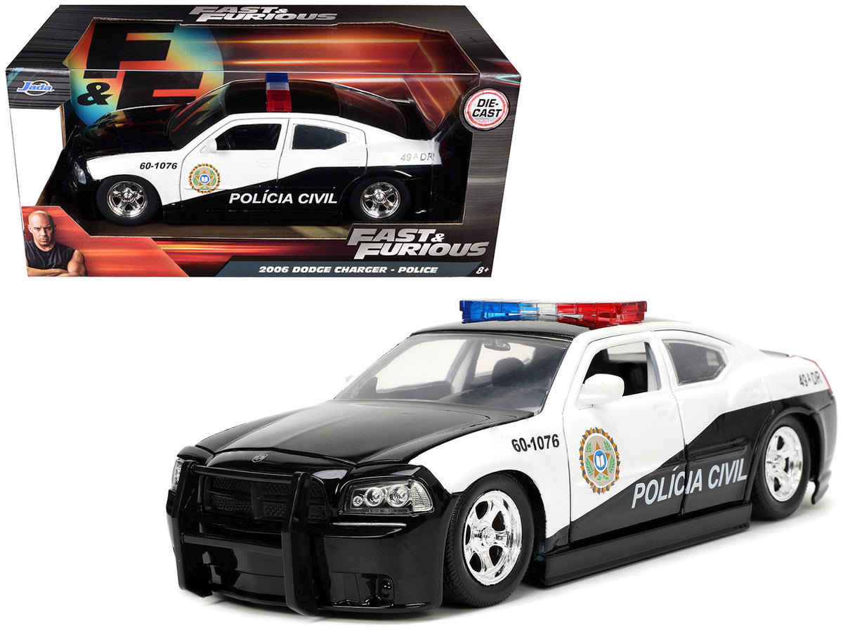 2006 Dodge Charger Police Black and White 'Policia Civil' 'Fast & Furious' Series 1/24 Diecast Model Car by Jada