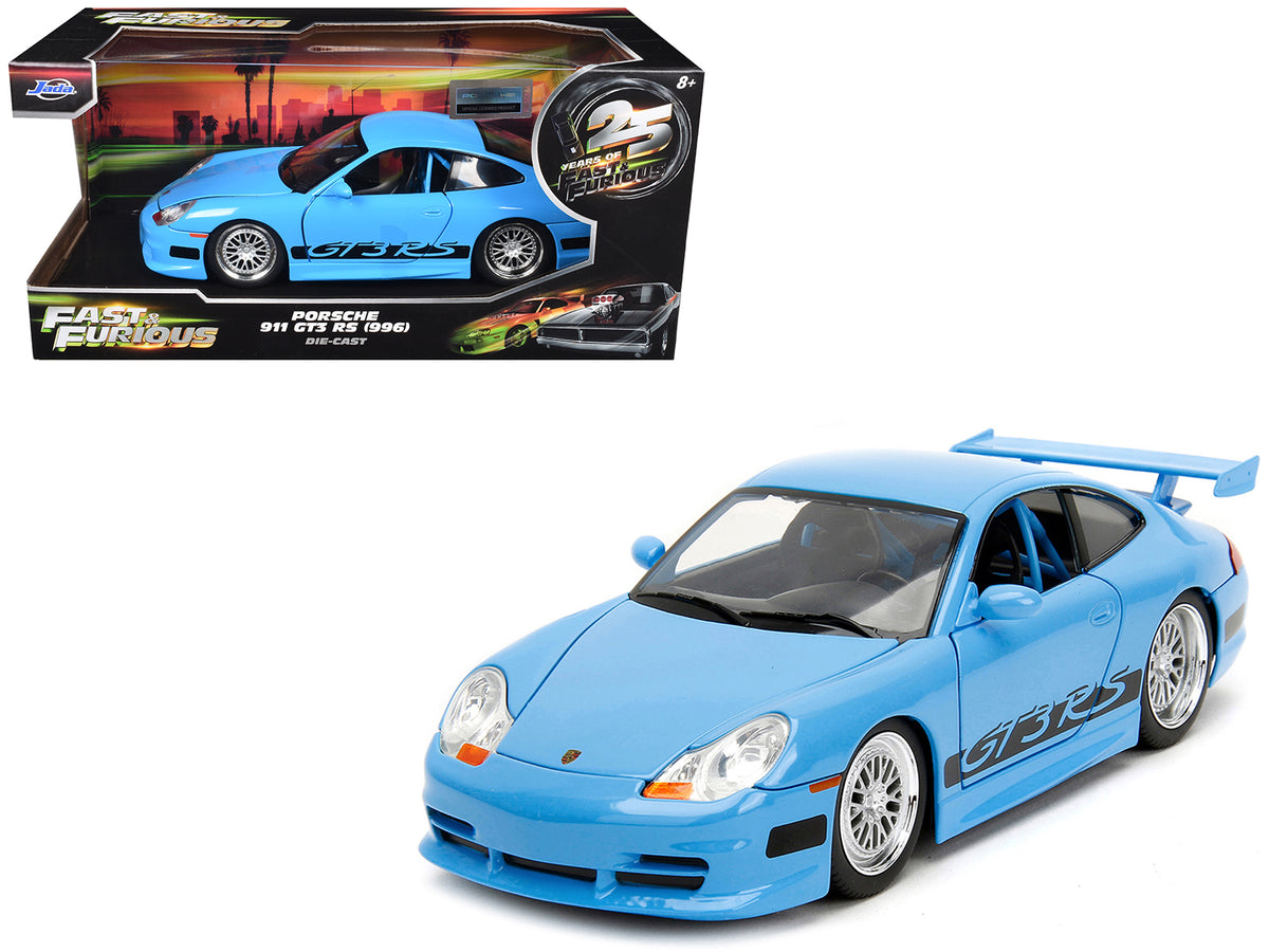 Porsche 911 GT3 RS Light Blue with Black Accents 'Fast Five' (2011) Movie '25 Years of Fast & Furious' Series 1/24 Diecast Model Car by Jada