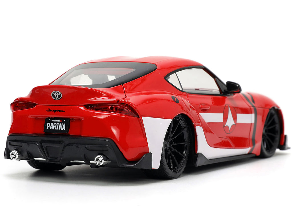 2020 Toyota Supra Red with Graphics and Miriya Sterling Diecast Figurine 'Robotech' 'Hollywood Rides' Series 1/24 Diecast Model Car by Jada