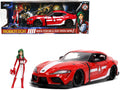 2020 Toyota Supra Red with Graphics and Miriya Sterling Diecast Figurine 'Robotech' 'Hollywood Rides' Series 1/24 Diecast Model Car by Jada