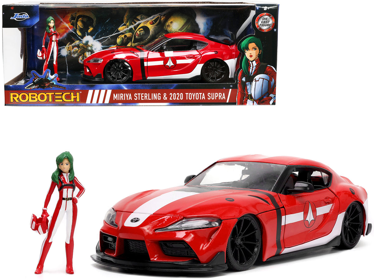 2020 Toyota Supra Red with Graphics and Miriya Sterling Diecast Figurine 'Robotech' 'Hollywood Rides' Series 1/24 Diecast Model Car by Jada