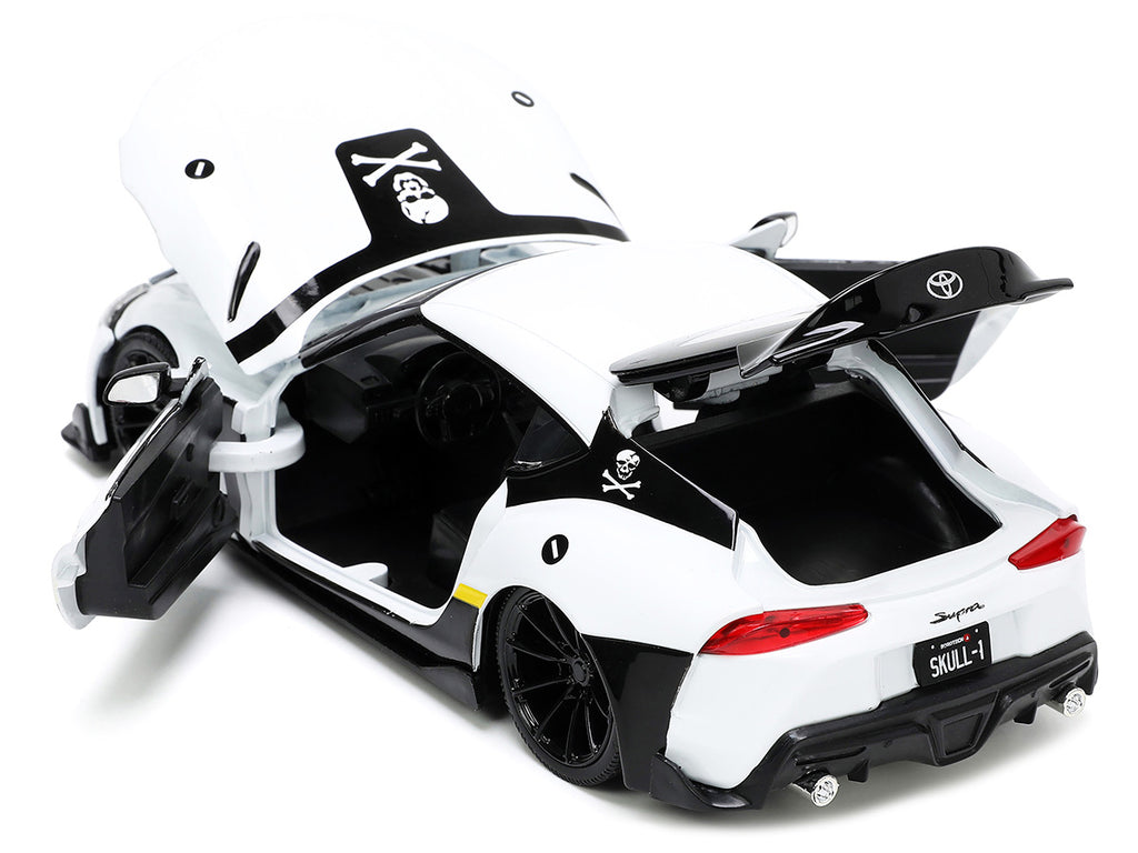 2020 Toyota Supra White and Roy Focker Diecast Figurine 'Robotech' 'Hollywood Rides' Series 1/24 Diecast Model Car by Jada