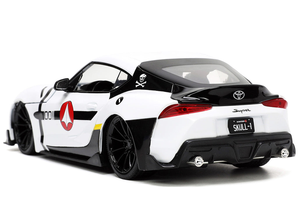 2020 Toyota Supra White and Roy Focker Diecast Figurine 'Robotech' 'Hollywood Rides' Series 1/24 Diecast Model Car by Jada