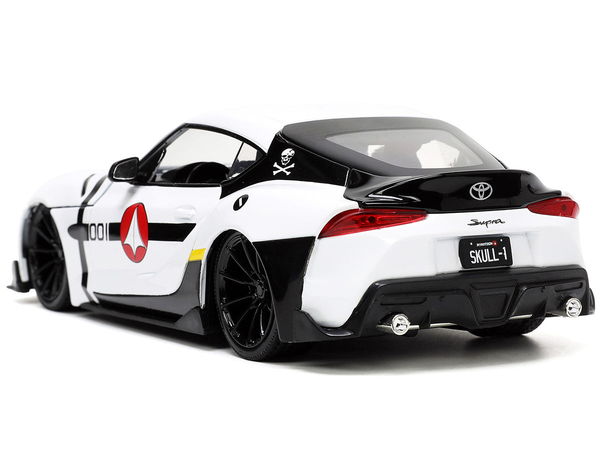 2020 Toyota Supra White and Roy Focker Diecast Figurine 'Robotech' 'Hollywood Rides' Series 1/24 Diecast Model Car by Jada