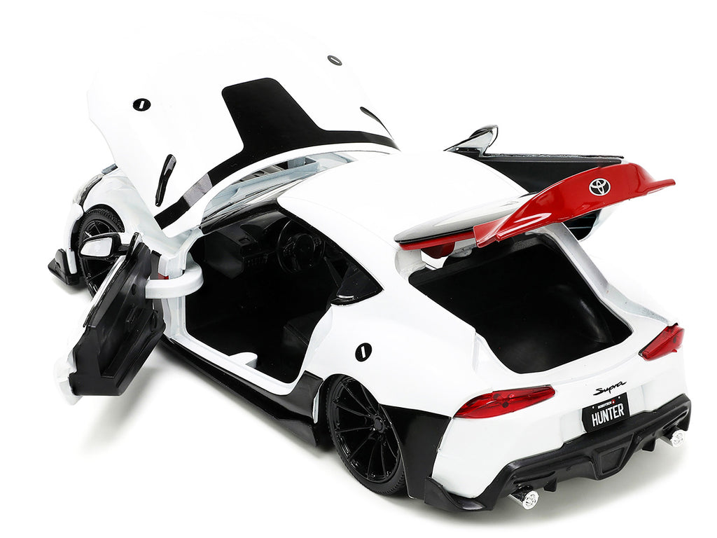 2020 Toyota Supra White and Rick Hunter Diecast Figurine 'Robotech' 'Hollywood Rides' Series 1/24 Diecast Model Car by Jada