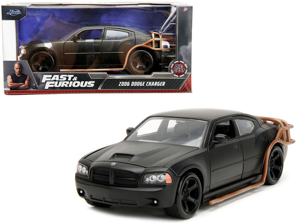 2006 Dodge Charger Matt Black with Outer Cage 'Fast & Furious' Movie 1/24 Diecast Model Car by Jada