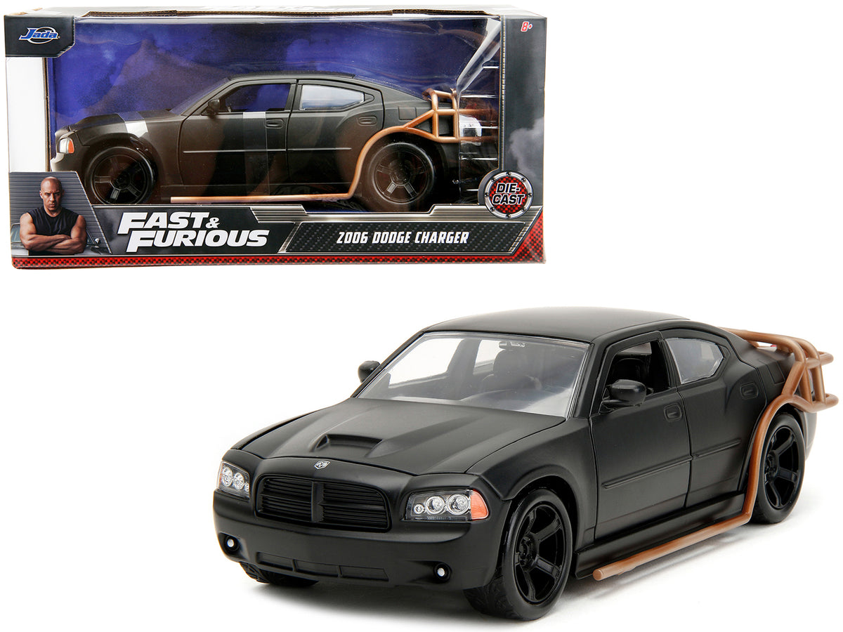 2006 Dodge Charger Matt Black with Outer Cage 'Fast & Furious' Movie 1/24 Diecast Model Car by Jada